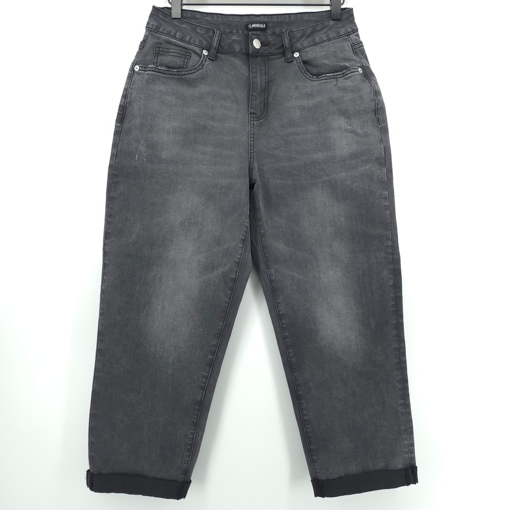 Flamingals Womens Jeans High Rise Straight S Gray Charcoal Distressed 266683 DS